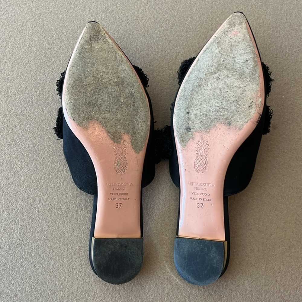 AQUAZZURA Sunflower Embellished Faille Slipper Shoes In Black -Size 37 IT / 7 US - Picture 7 of 9